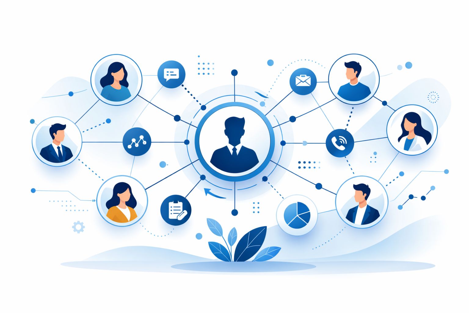 Customer relationship management network showing connected users and data flow